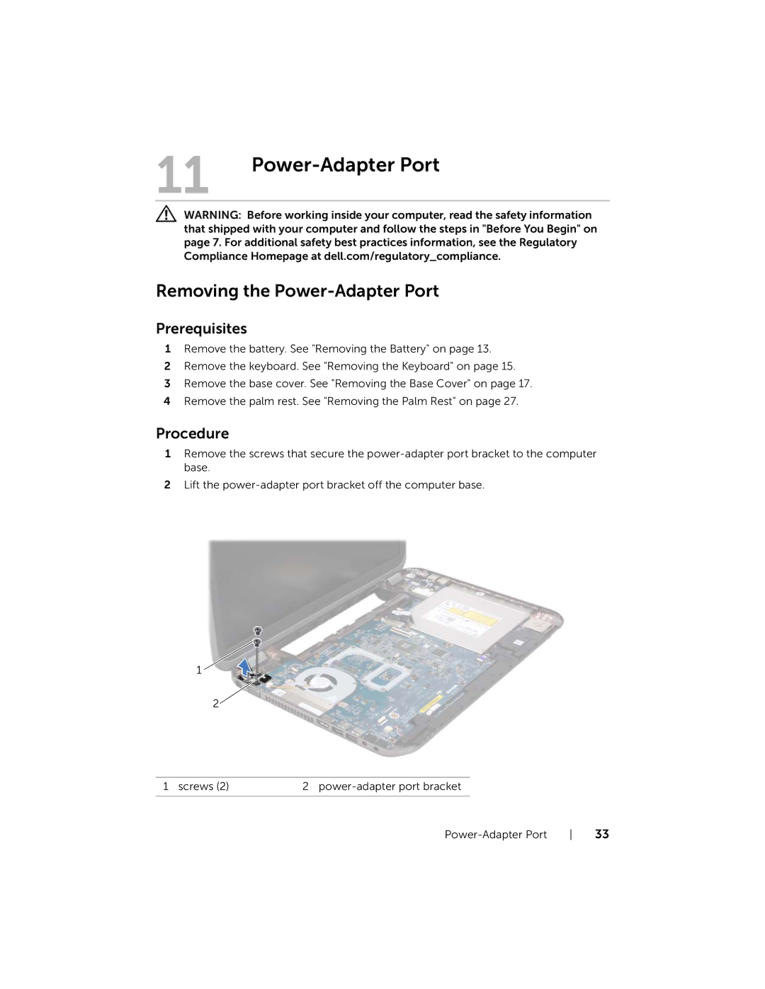 Dell Inspiron 15R manual Removing the Power-Adapter Port 