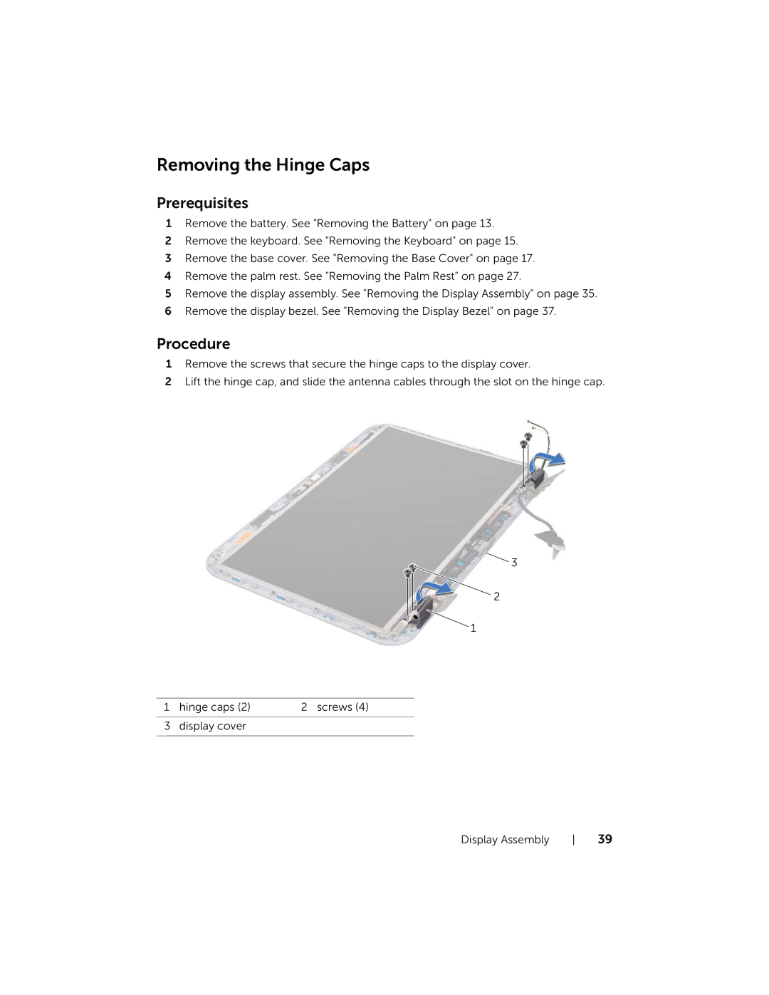 Dell Inspiron 15R manual Removing the Hinge Caps 