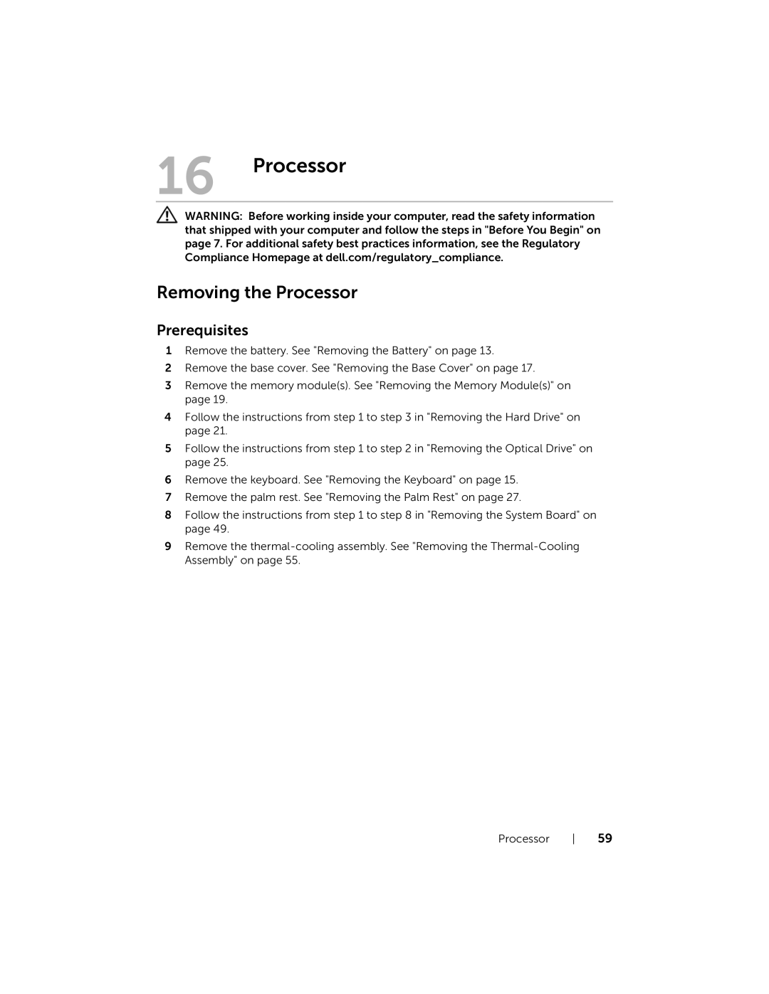Dell Inspiron 15R manual Removing the Processor 
