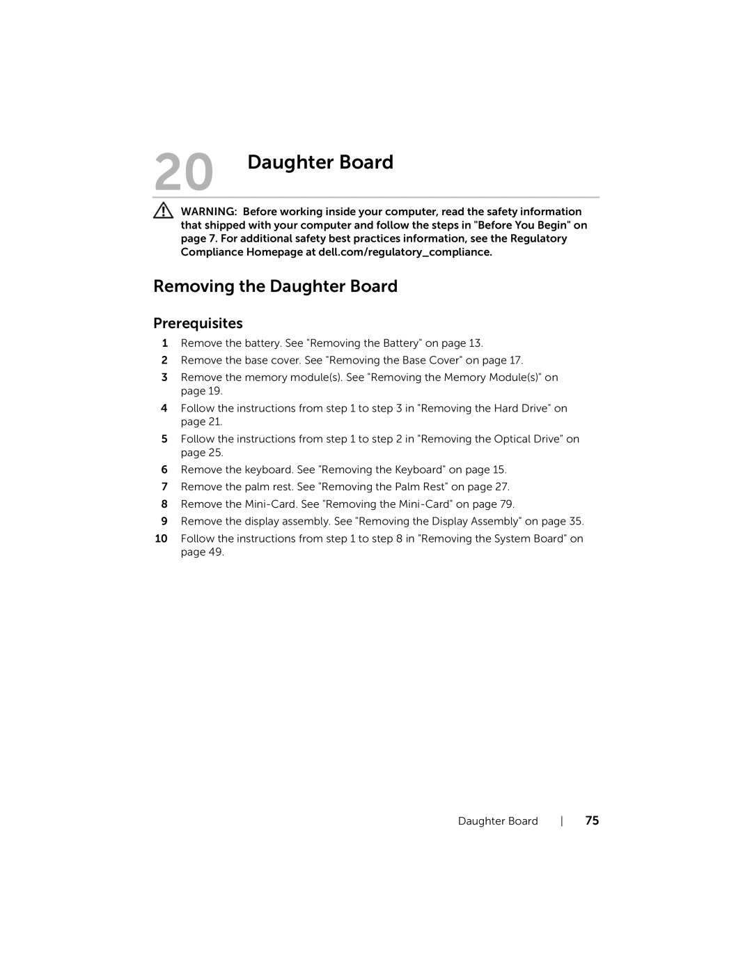 Dell Inspiron 15R manual Removing the Daughter Board 
