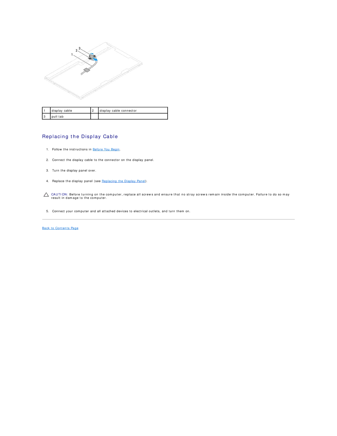 Dell IO2305-543MSL manual Replacing the Display Cable 