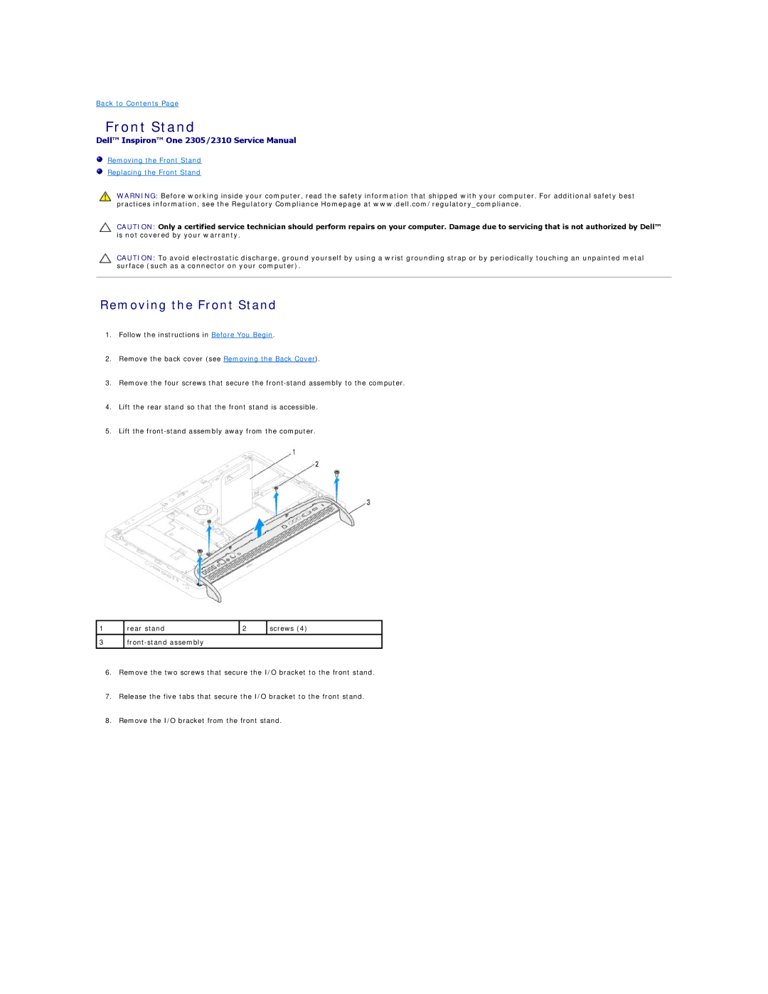 Dell IO2305-543MSL manual Removing the Front Stand 