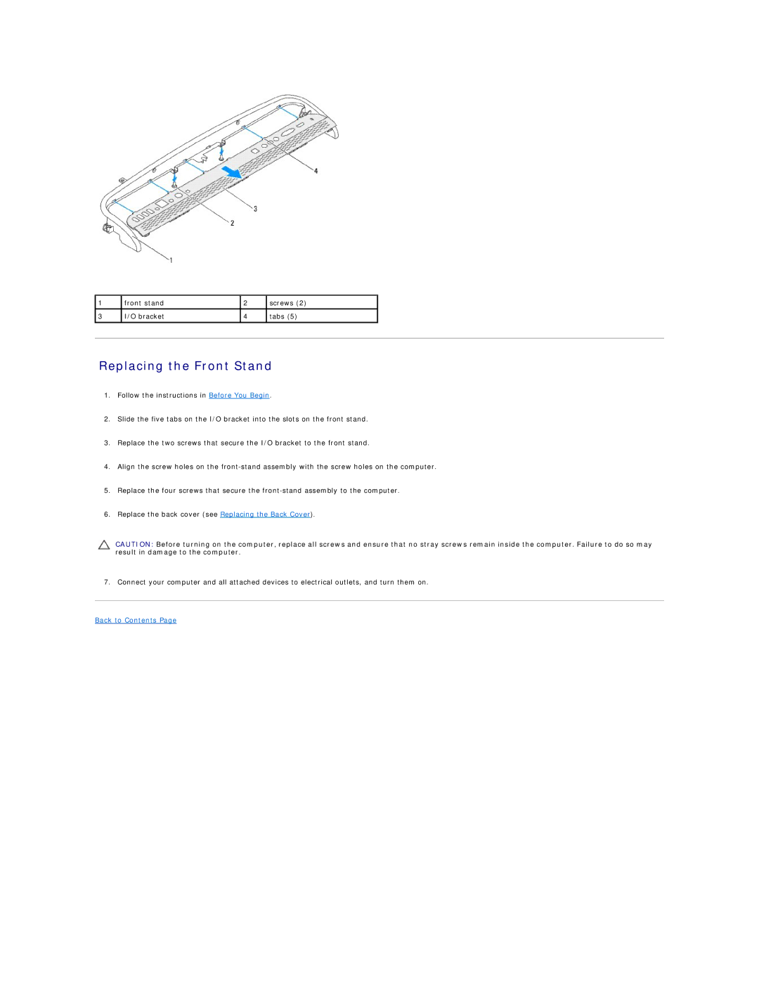 Dell IO2305-543MSL manual Replacing the Front Stand 