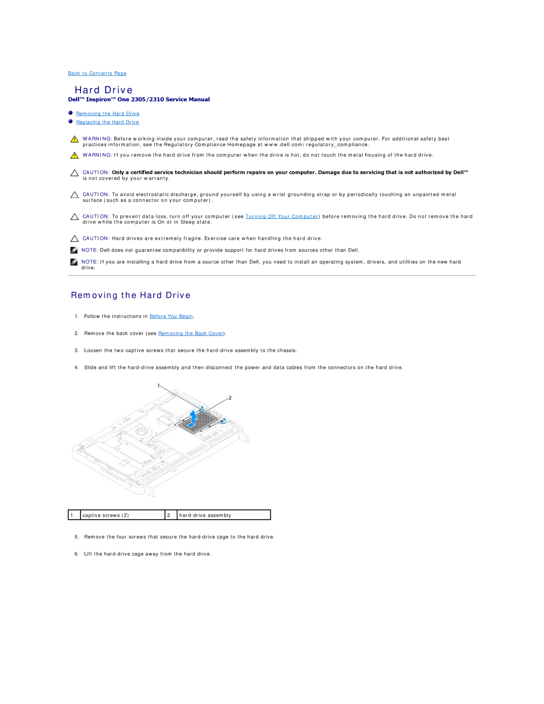 Dell IO2305-543MSL manual Removing the Hard Drive 