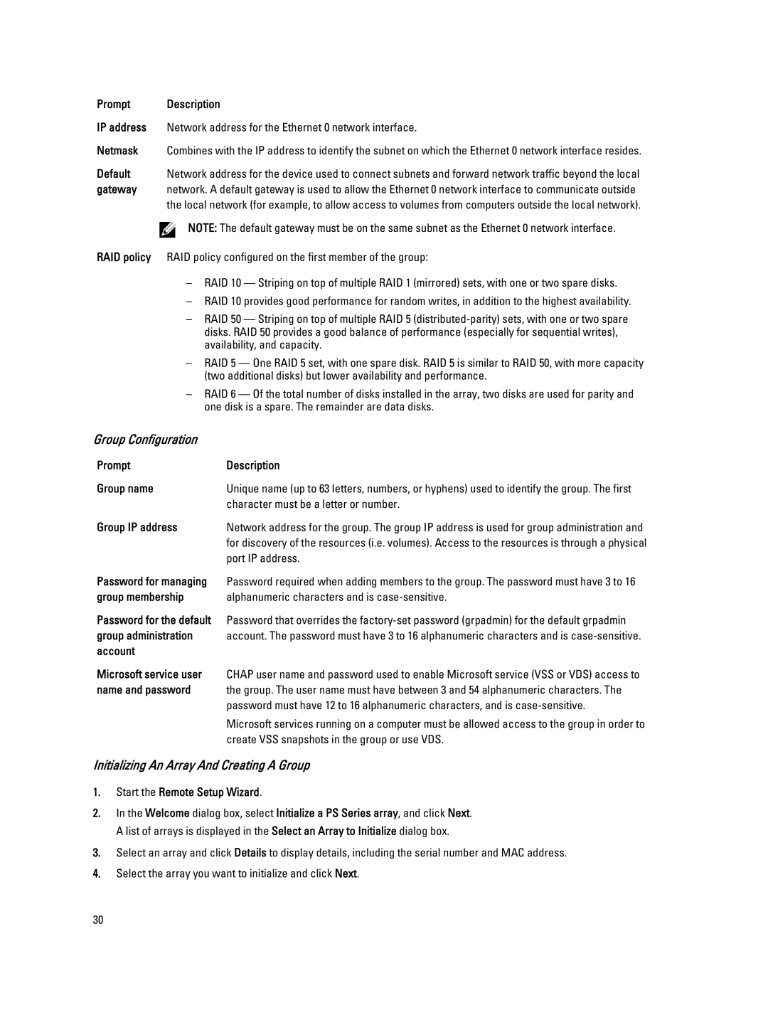 Dell ISCSI manual Group Configuration, Initializing An Array And Creating a Group 