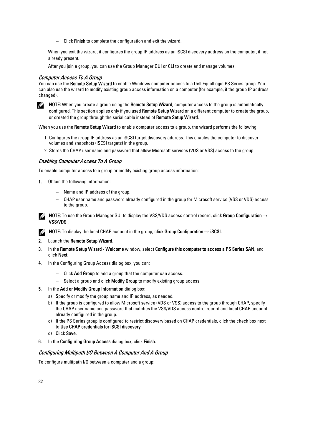 Dell ISCSI manual Enabling Computer Access To a Group, Configuring Multipath I/O Between a Computer And a Group 