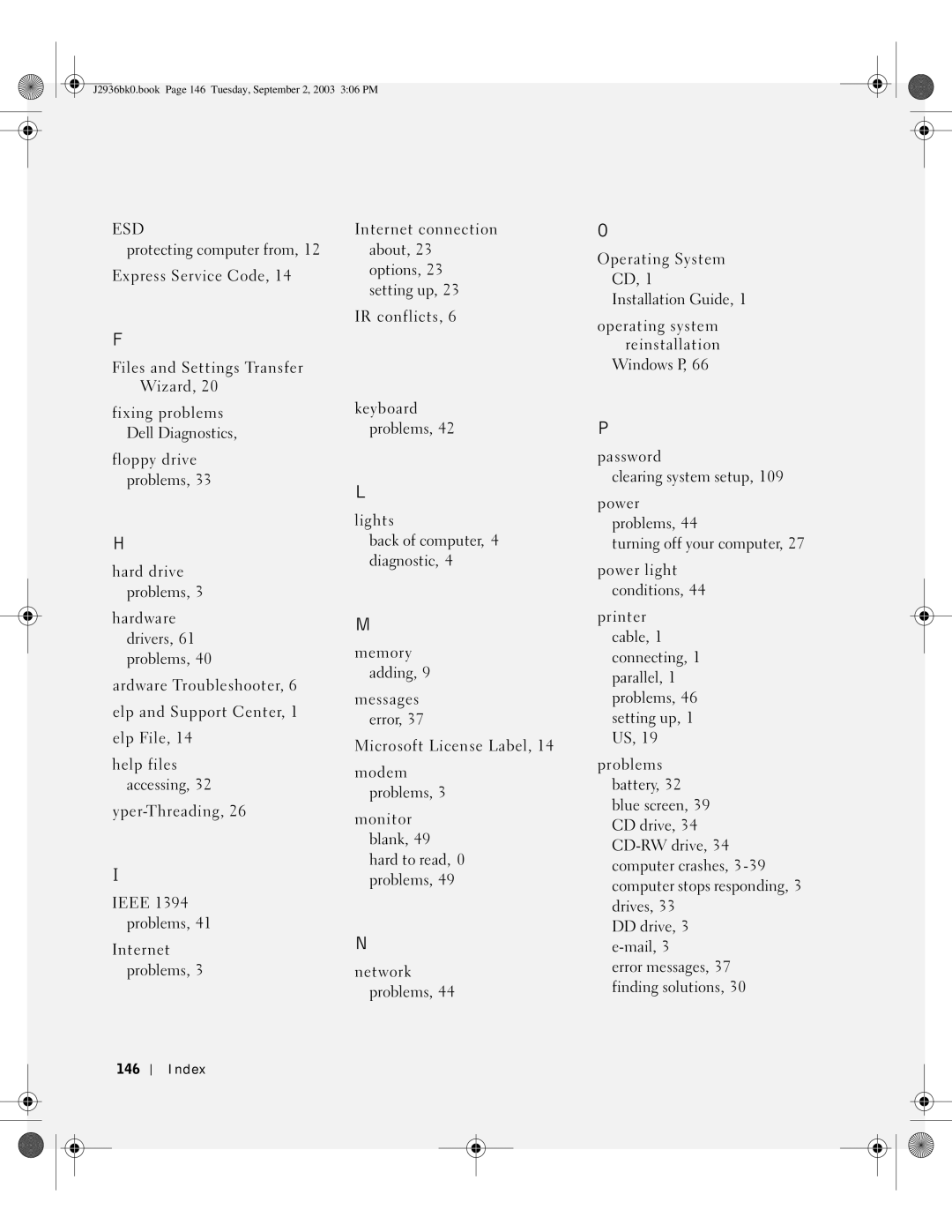 Dell J2936 manual 146, Index 