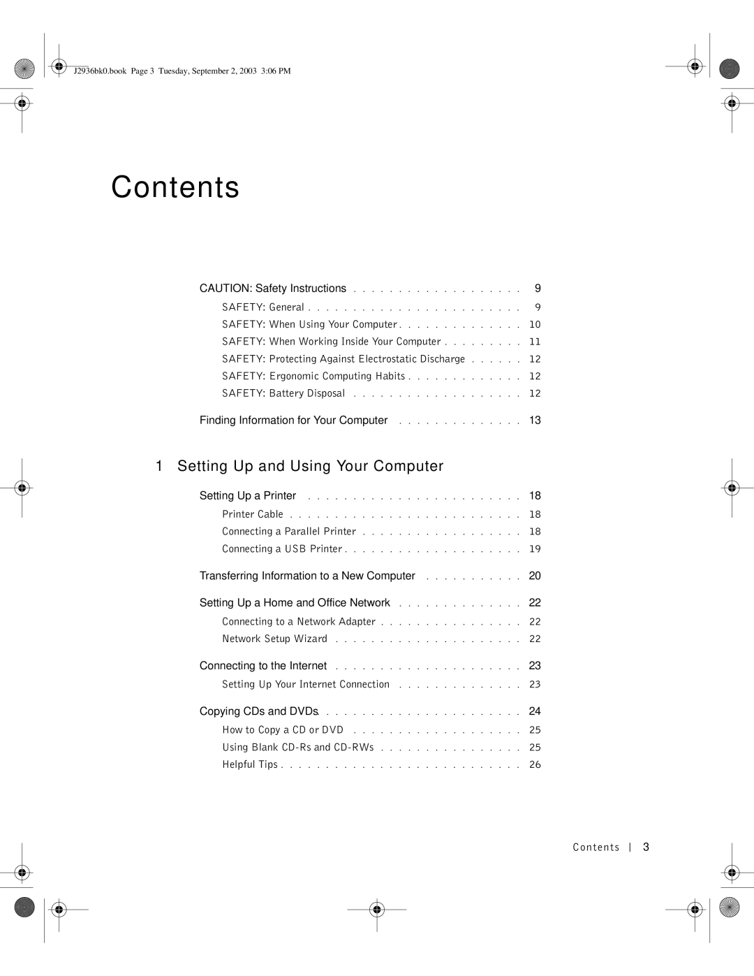 Dell J2936 manual Contents 