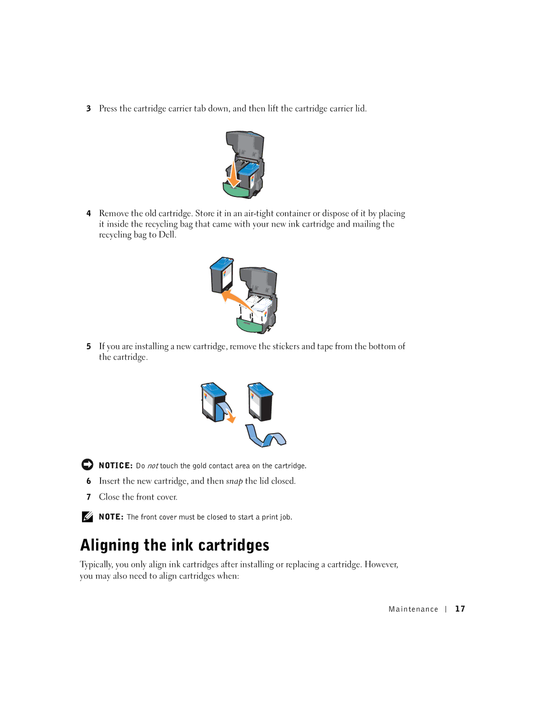 Dell J740 owner manual Aligning the ink cartridges 