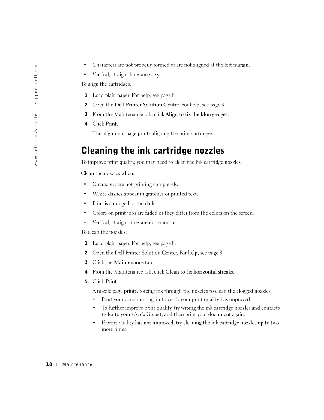 Dell J740 owner manual Cleaning the ink cartridge nozzles 