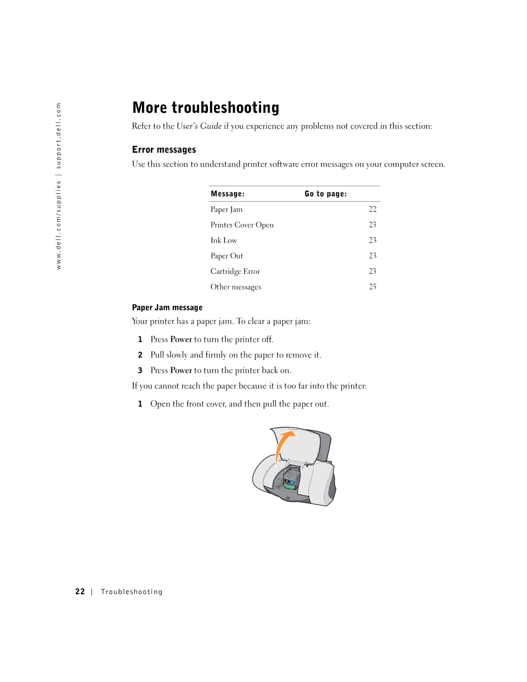 Dell J740 owner manual More troubleshooting, Error messages, Paper Jam message 