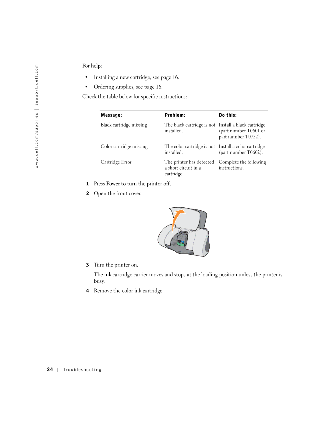 Dell J740 owner manual Message Problem Do this 