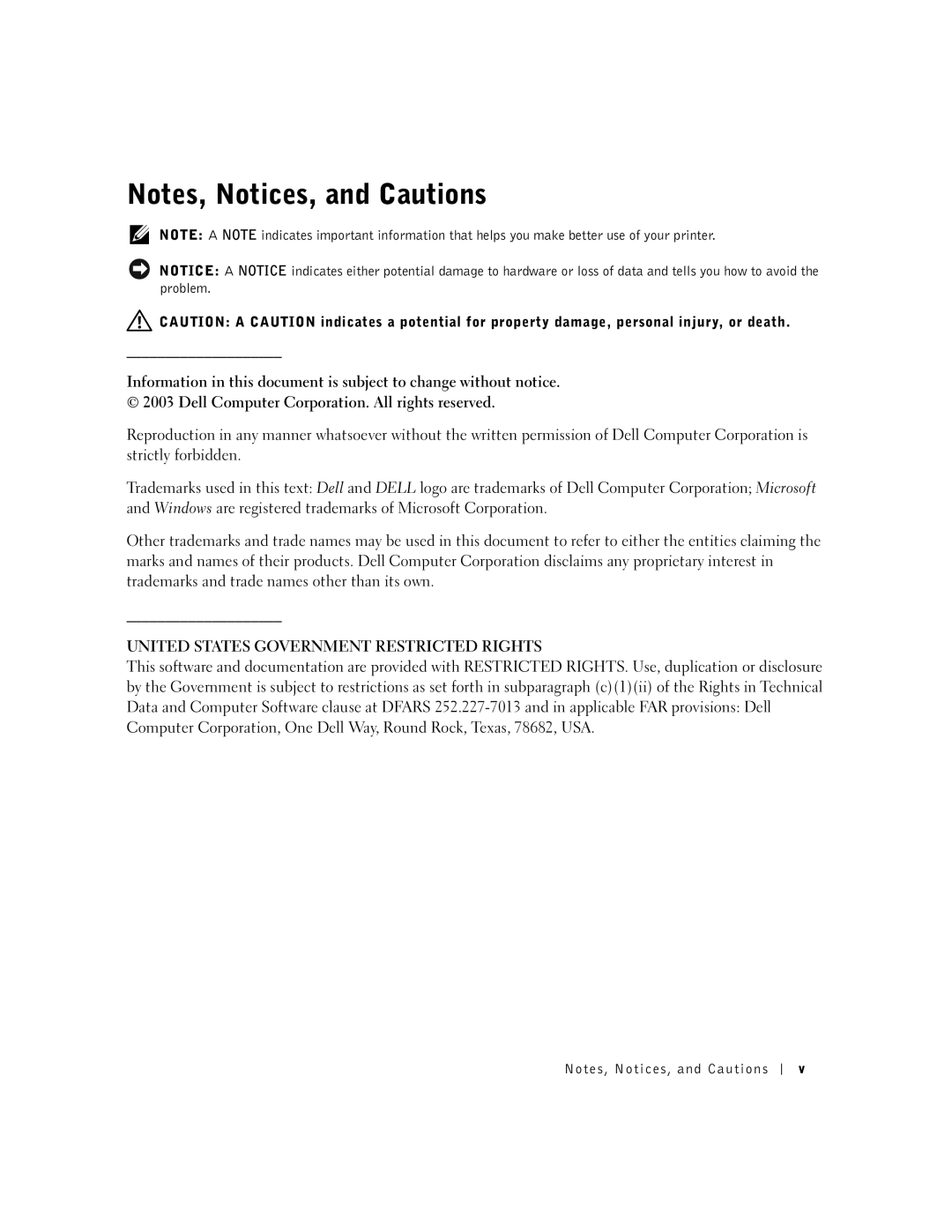 Dell J740 owner manual United States Government Restricted Rights 