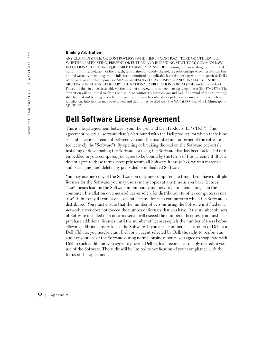 Dell J740 owner manual Dell Software License Agreement, Binding Arbitration 