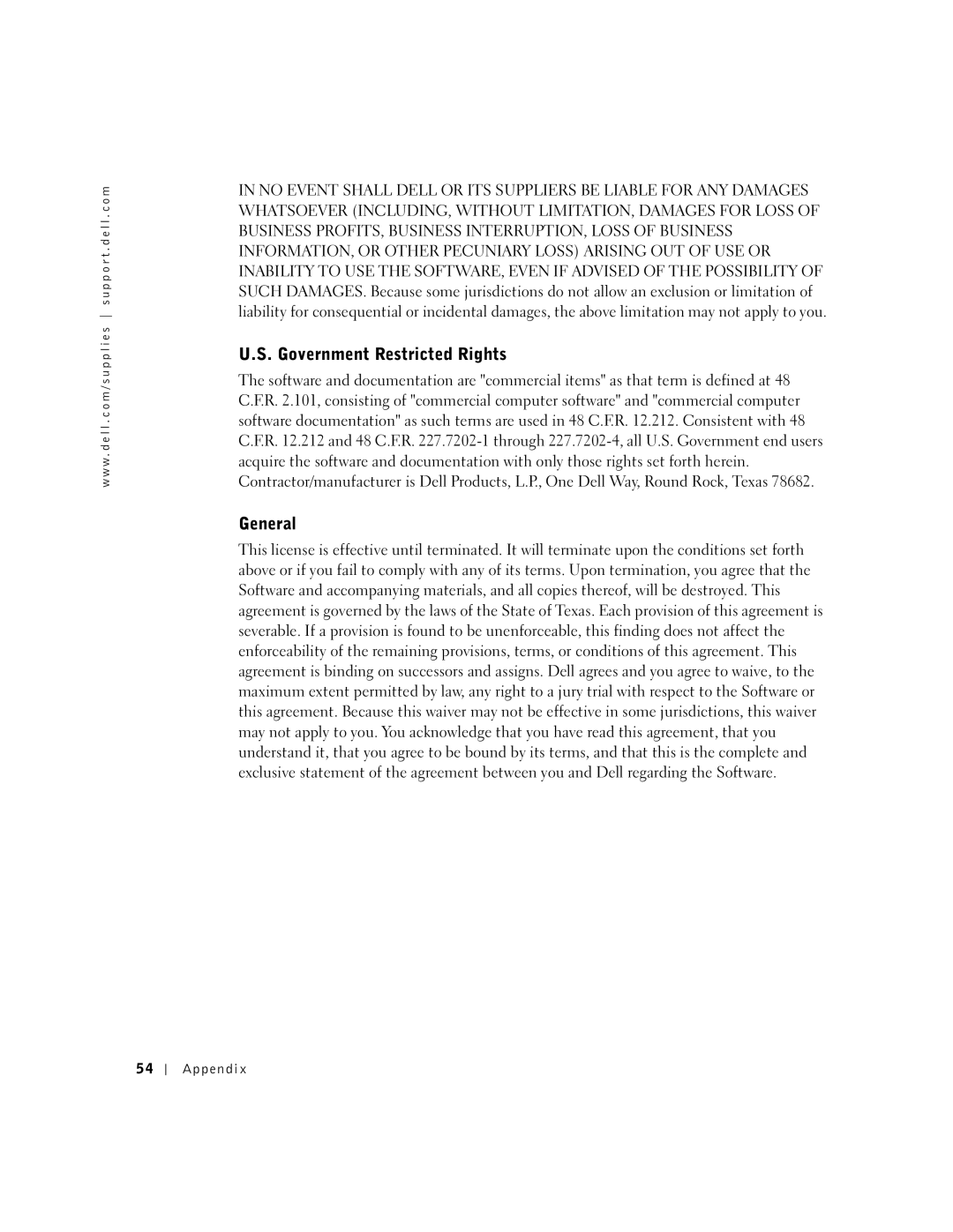 Dell J740 owner manual Government Restricted Rights, General 