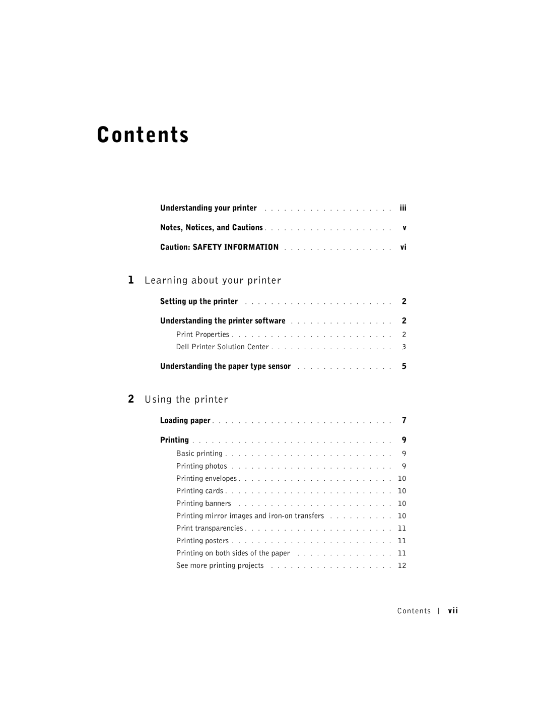 Dell J740 owner manual Contents 