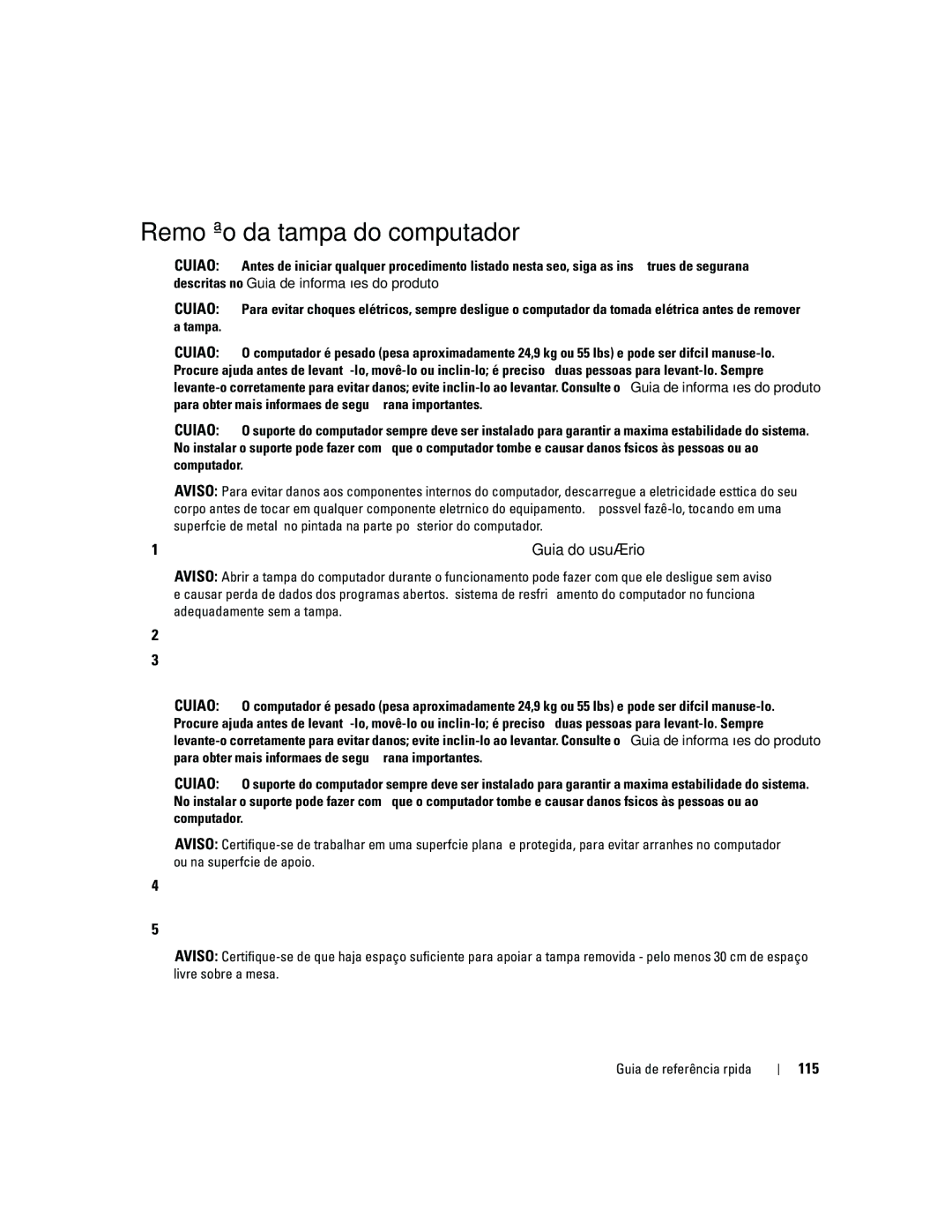 Dell DCD0, JD963 manual Remoção da tampa do computador, 115 
