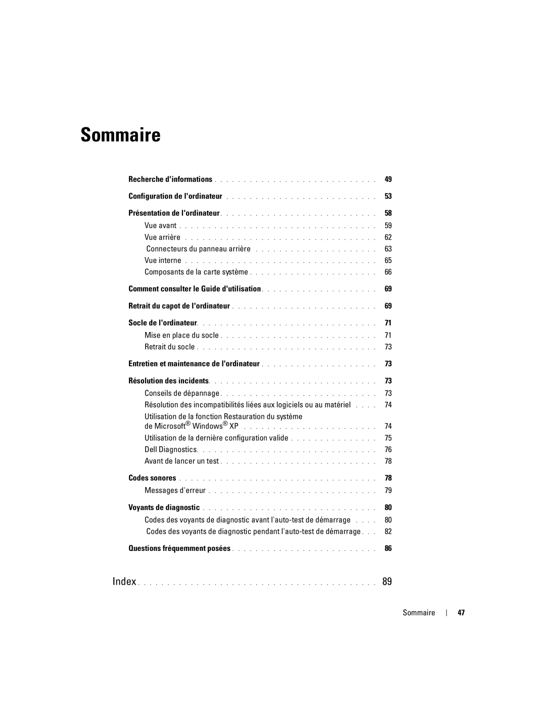 Dell DCD0, JD963 manual Comment consulter le Guide dutilisation, Entretien et maintenance de lordinateur, Sommaire 