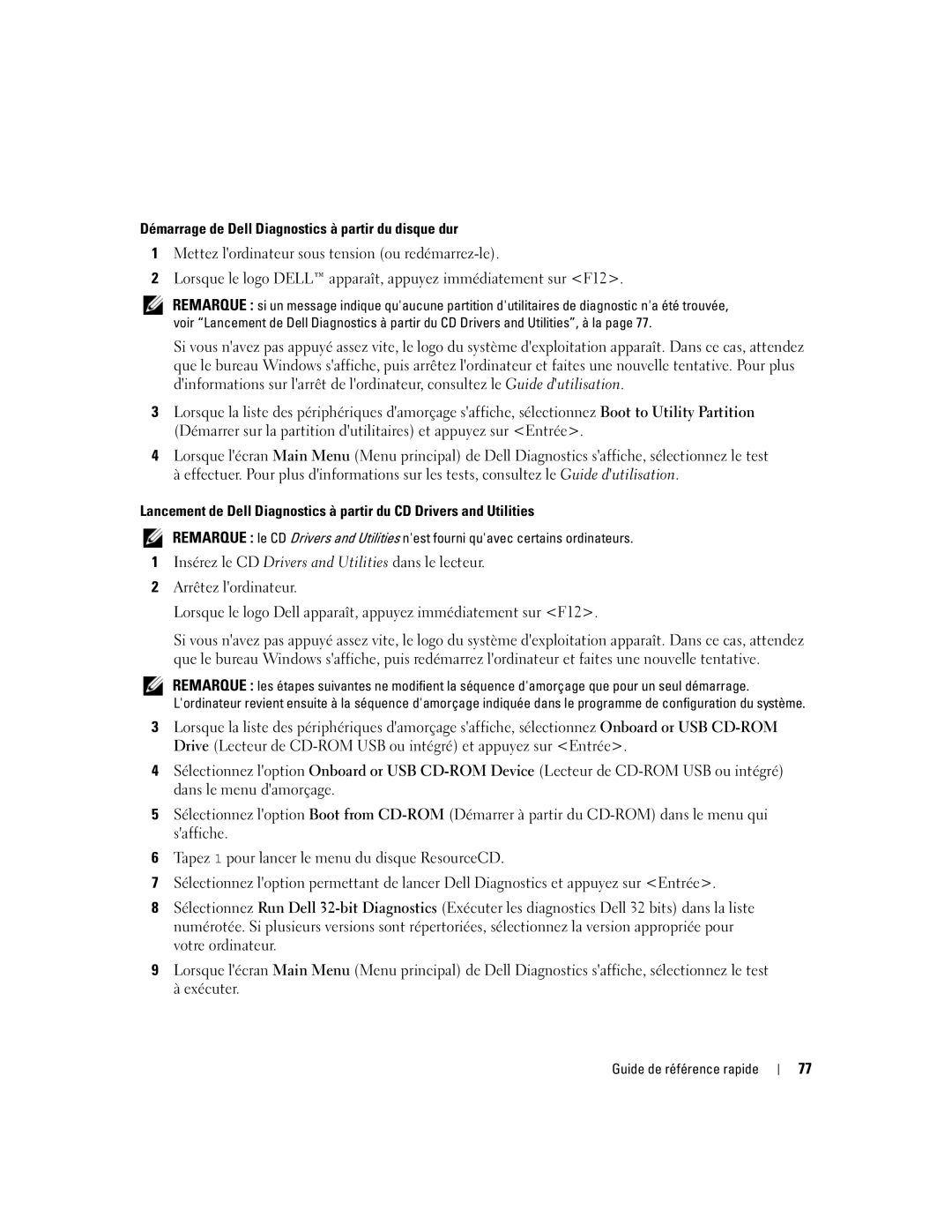 Dell DCD0, JD963 manual Démarrage de Dell Diagnostics à partir du disque dur 