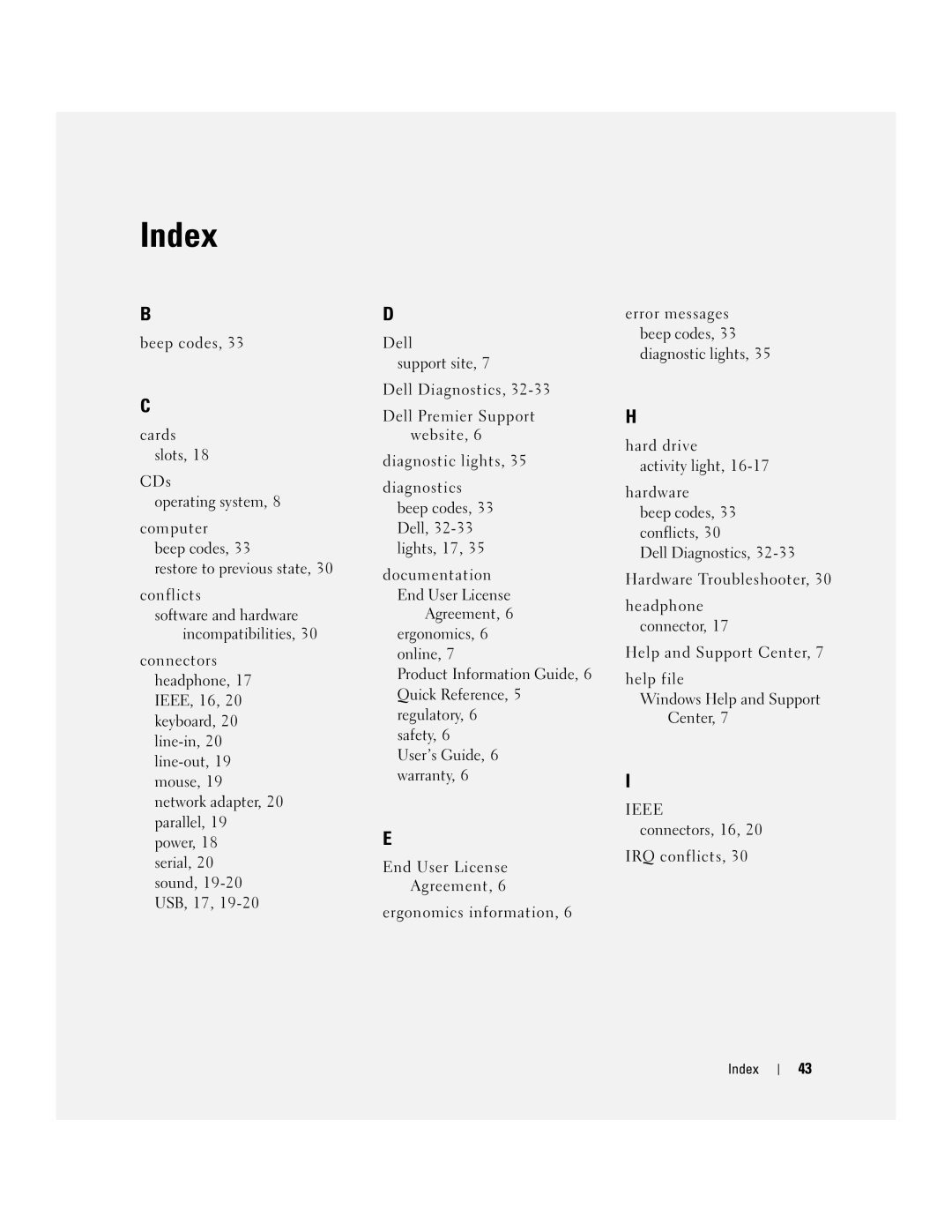 Dell JD964 manual Index 