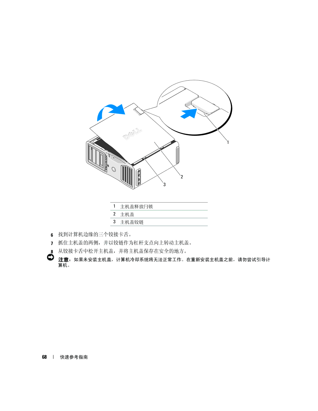 Dell JD964 manual 主机盖释放闩锁 主机盖铰链 