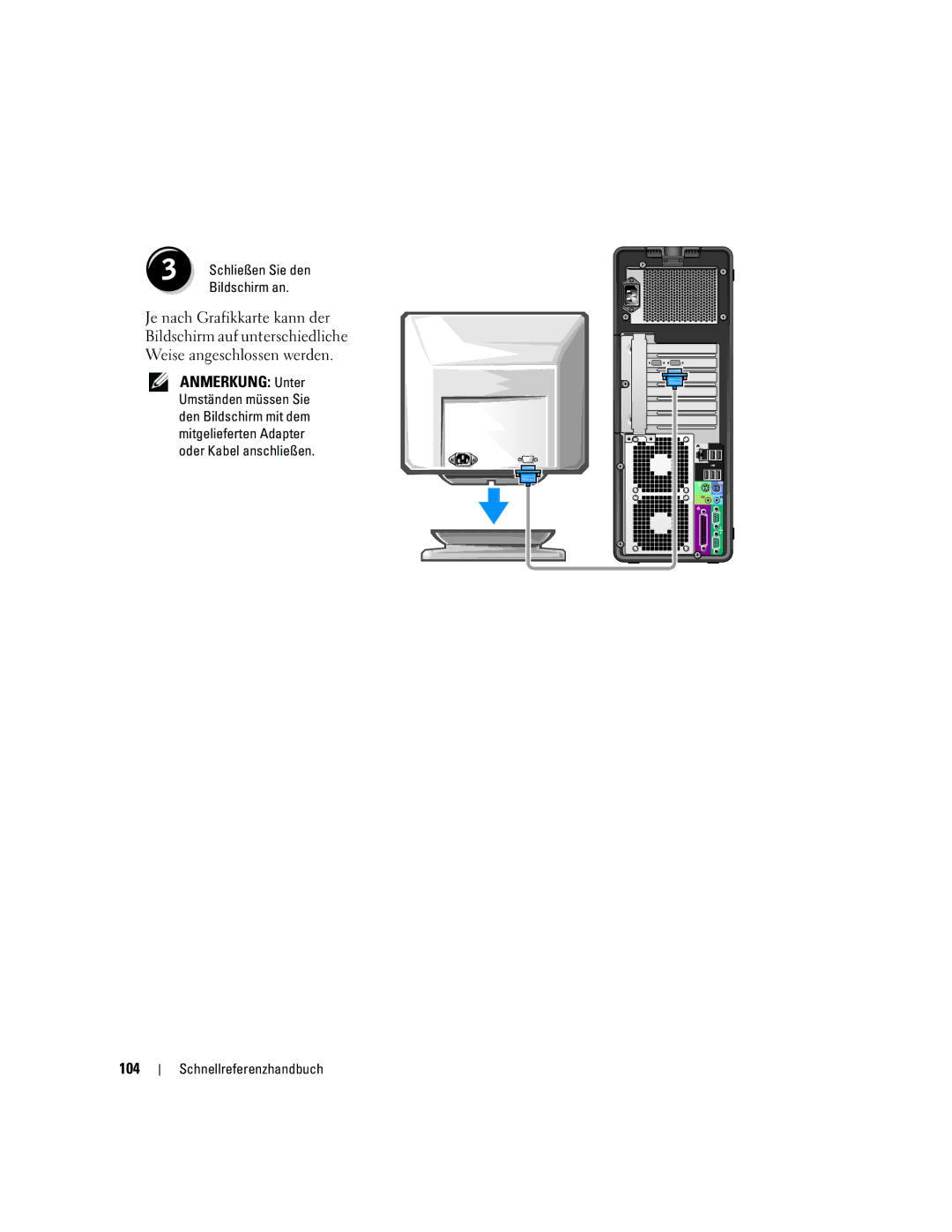 Dell JD967 manual 104, Bildschirm an 