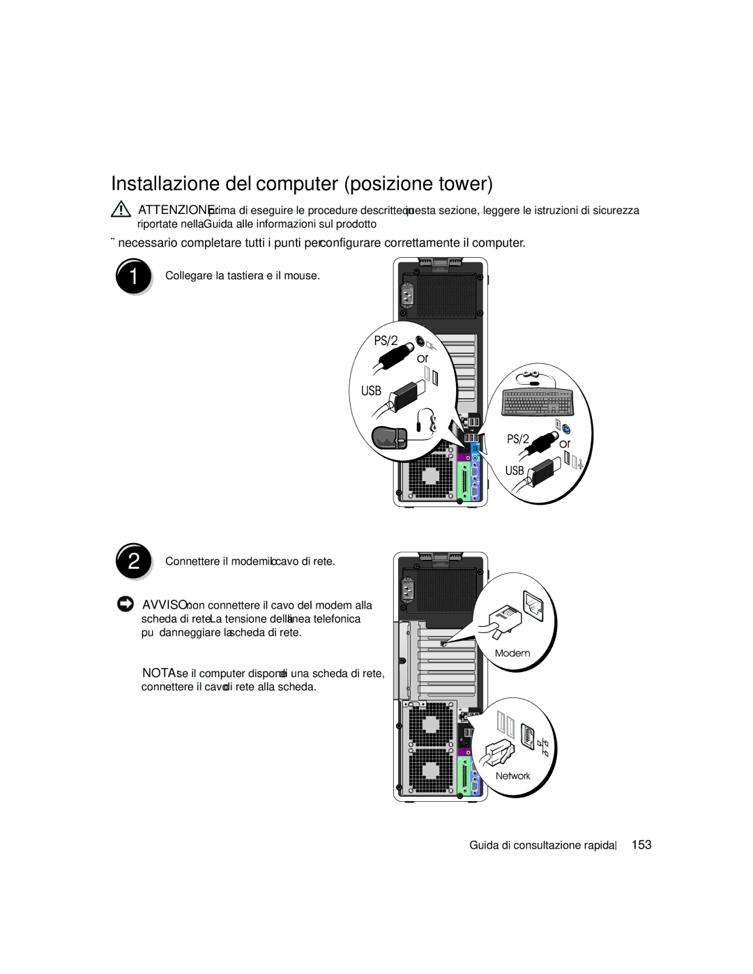 Dell JD967 manual Installazione del computer posizione tower, 153 