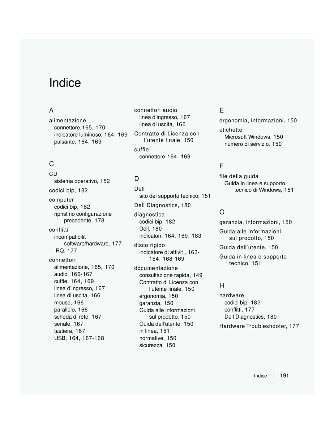 Dell JD967 manual 191, Indice 