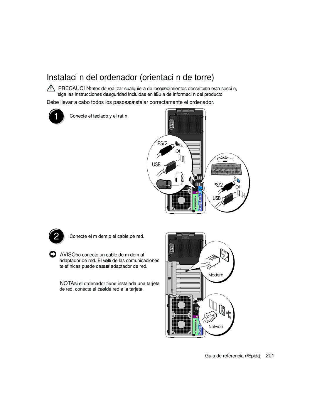 Dell JD967 manual Instalación del ordenador orientación de torre, 201 
