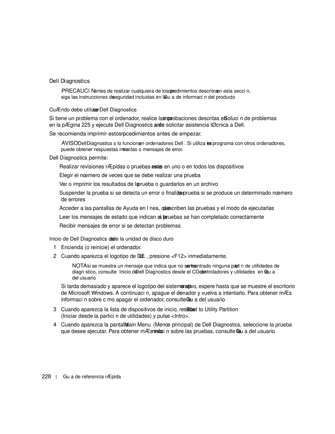 Dell JD967 manual Cuándo debe utilizarse Dell Diagnostics, Inicio de Dell Diagnostics desde la unidad de disco duro, 228 