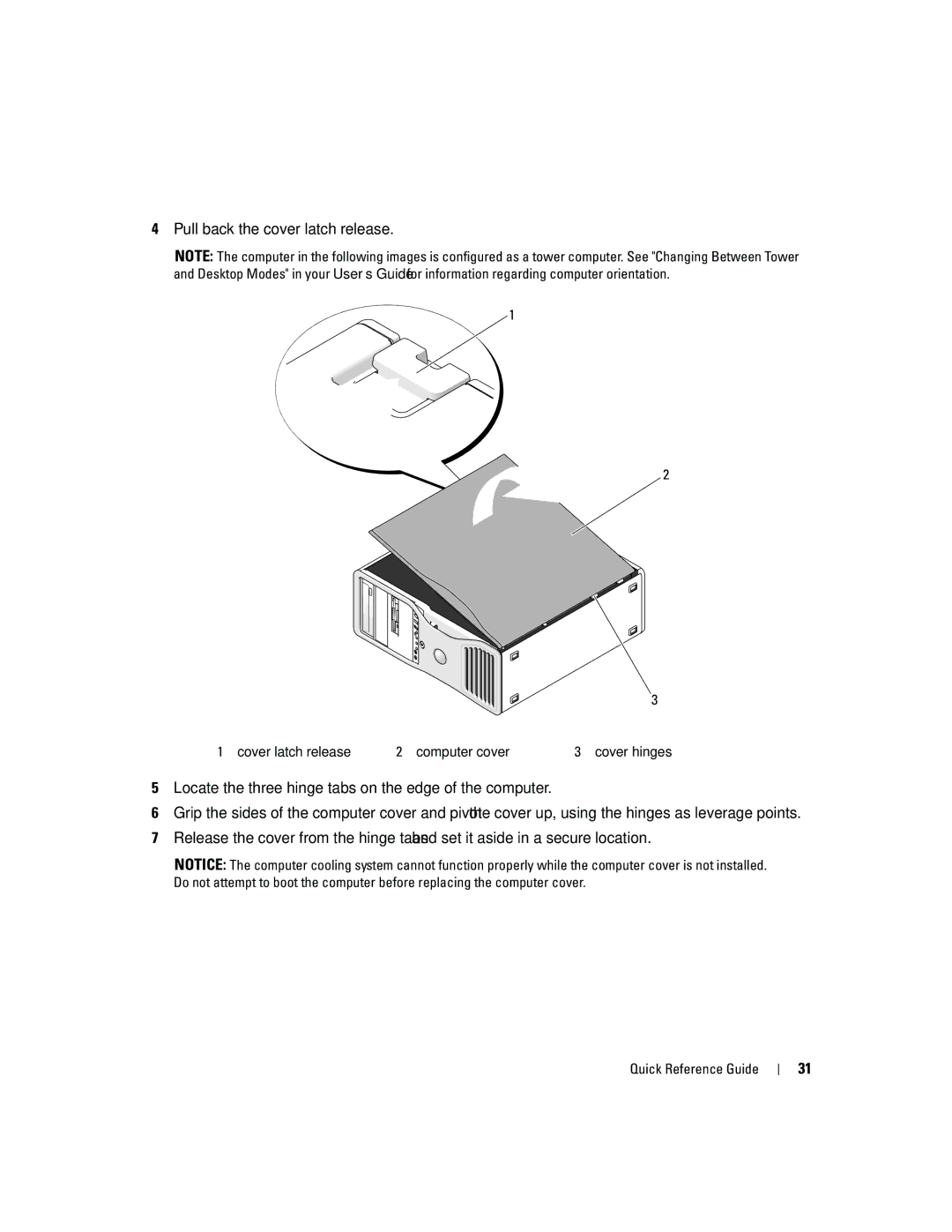 Dell JD967 manual Cover latch release Computer cover 