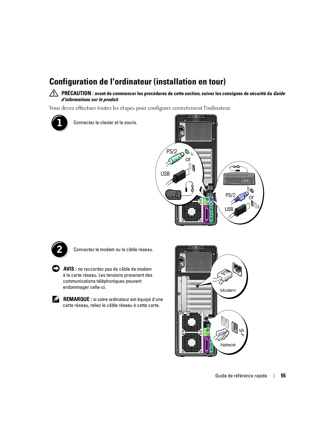 Dell JD967 manual Configuration de lordinateur installation en tour 