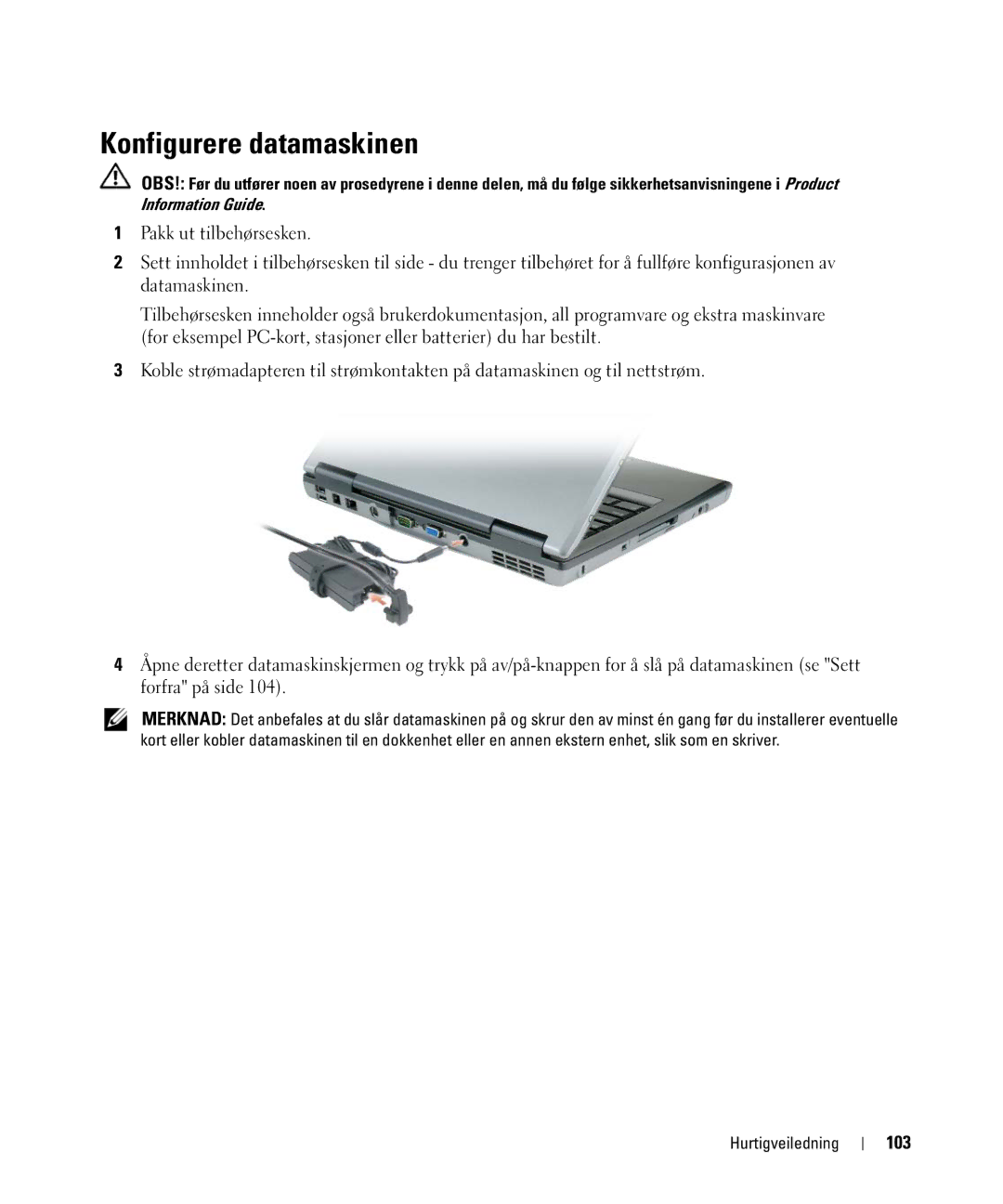 Dell JF854 manual Konfigurere datamaskinen, 103 