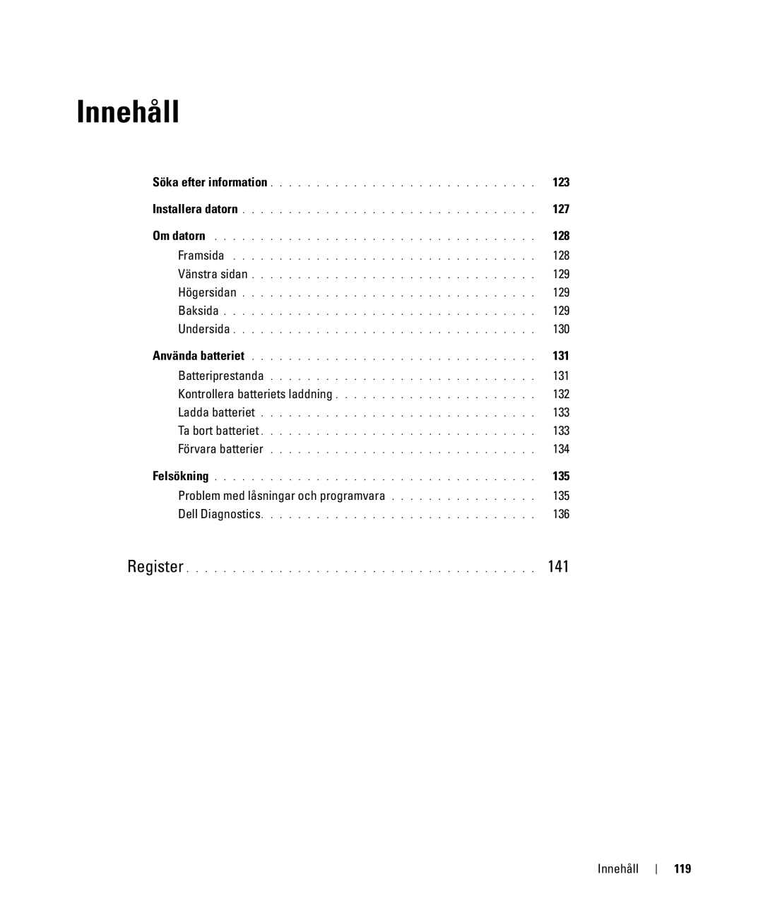 Dell JF854 manual 123, 127, 128, 131, 135, 119 