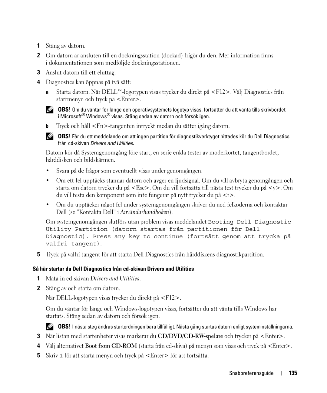 Dell JF854 manual Mata in cd-skivanDrivers and Utilities, 135 