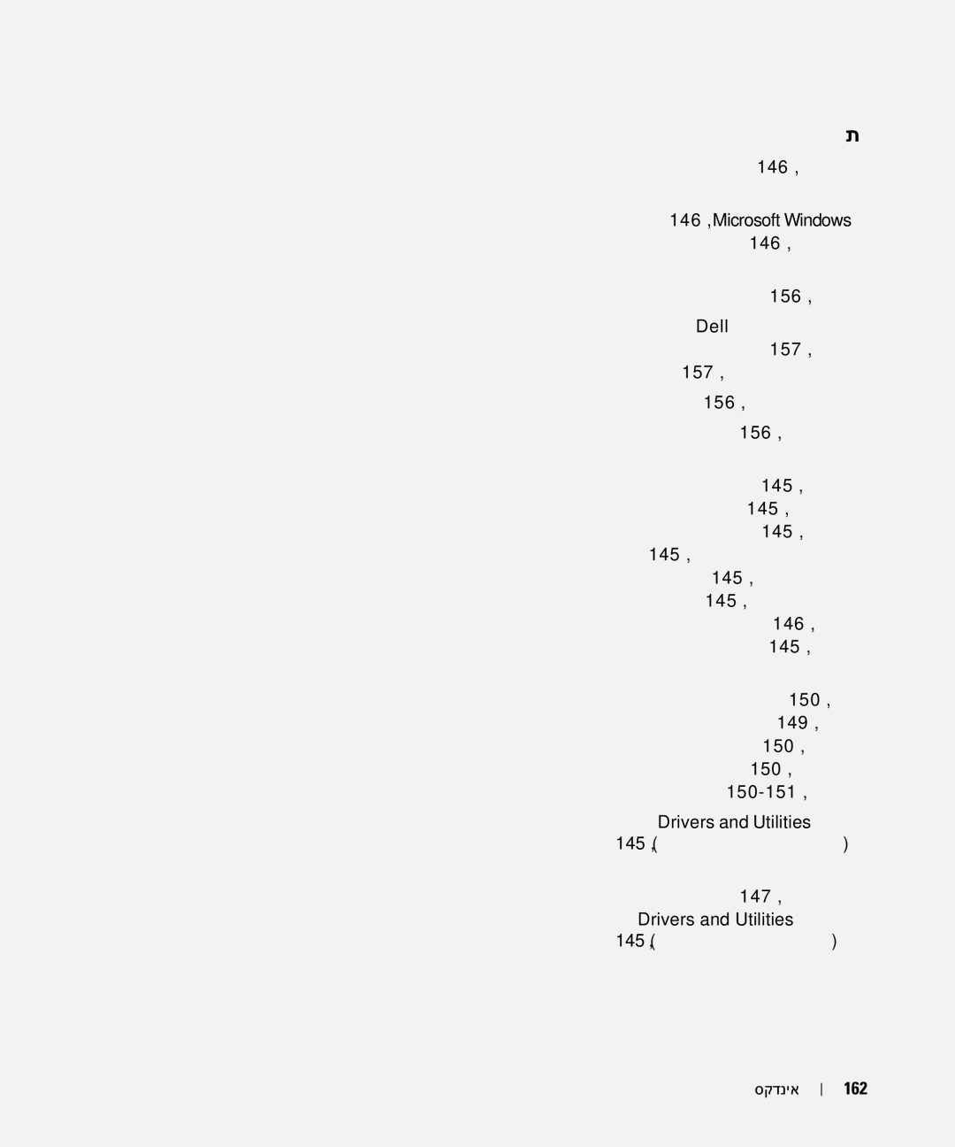 Dell JF854 manual 146 ,תוריש גת תויוות, הנכות, 150 ,ןימי דצ 150 ,לאמש דצ, 145 ,תוריש תוינכותו םינקתה ילהנמ, 162 