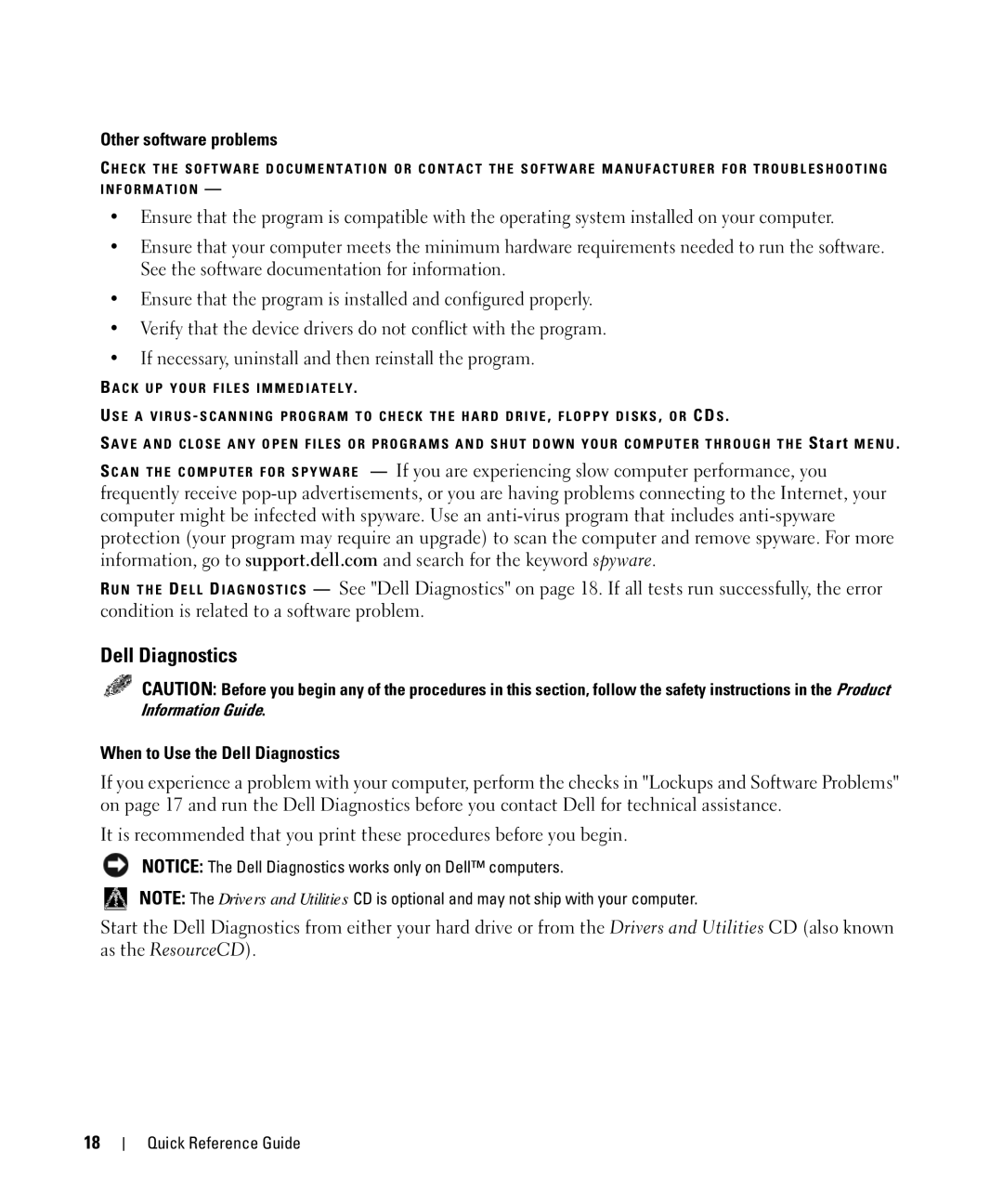 Dell JF854 manual Other software problems, When to Use the Dell Diagnostics 