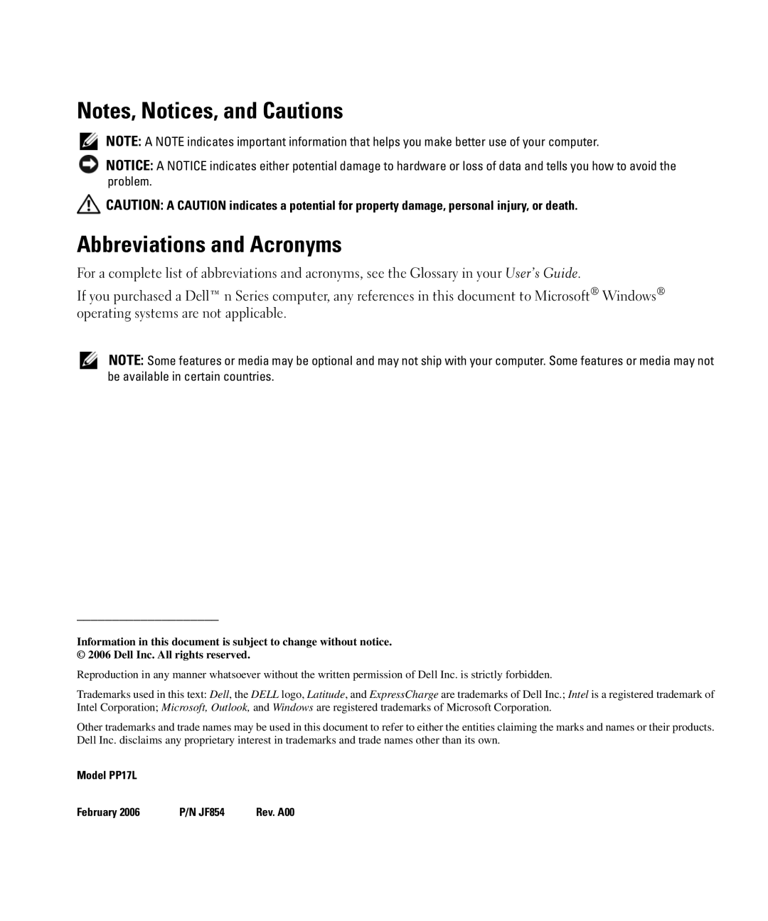 Dell JF854 manual Abbreviations and Acronyms 