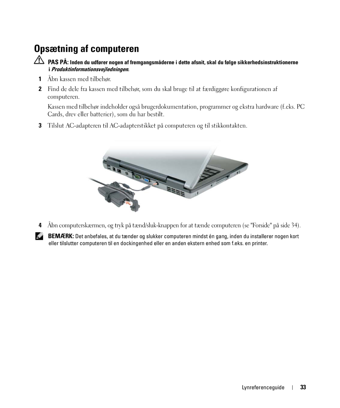 Dell JF854 manual Opsætning af computeren 