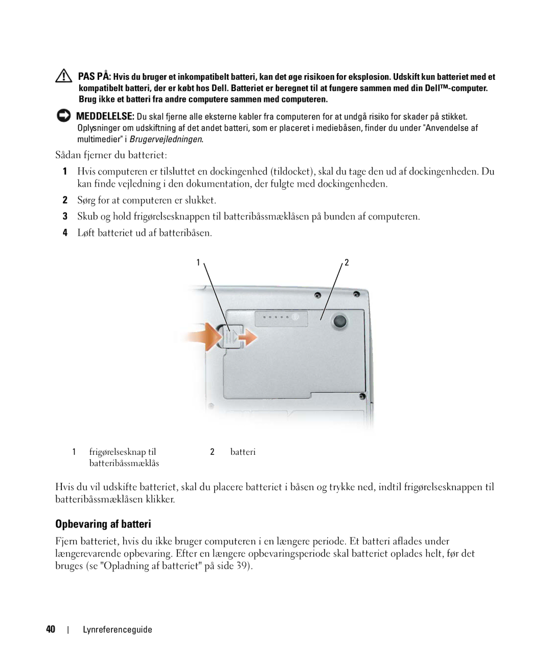 Dell JF854 manual Opbevaring af batteri 