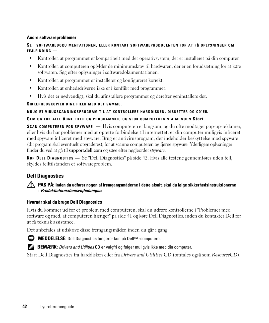 Dell JF854 manual Andre softwareproblemer, Hvornår skal du bruge Dell Diagnostics 