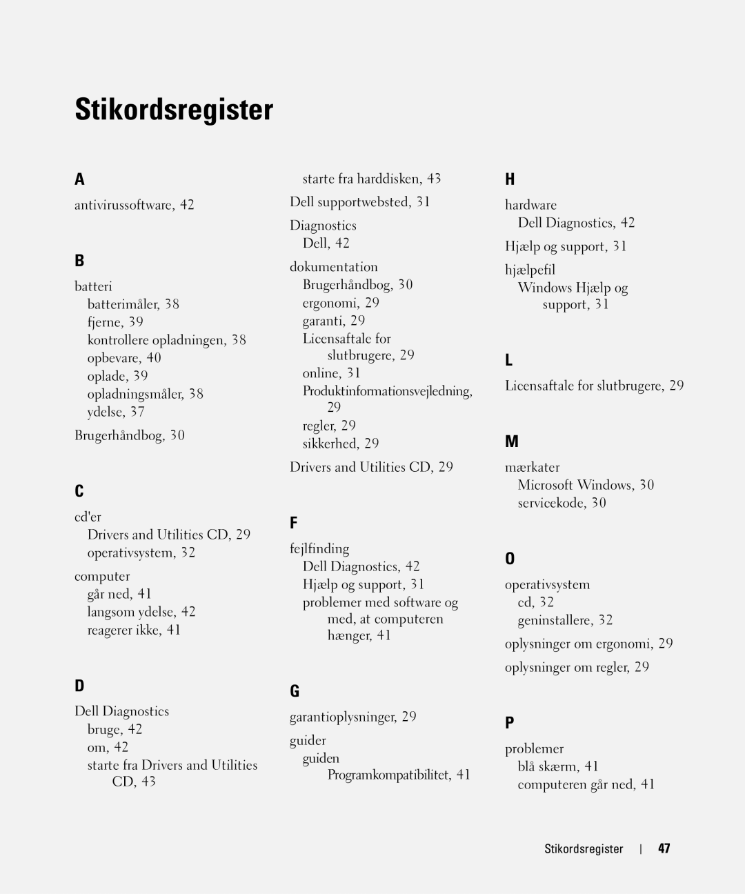 Dell JF854 manual Stikordsregister 