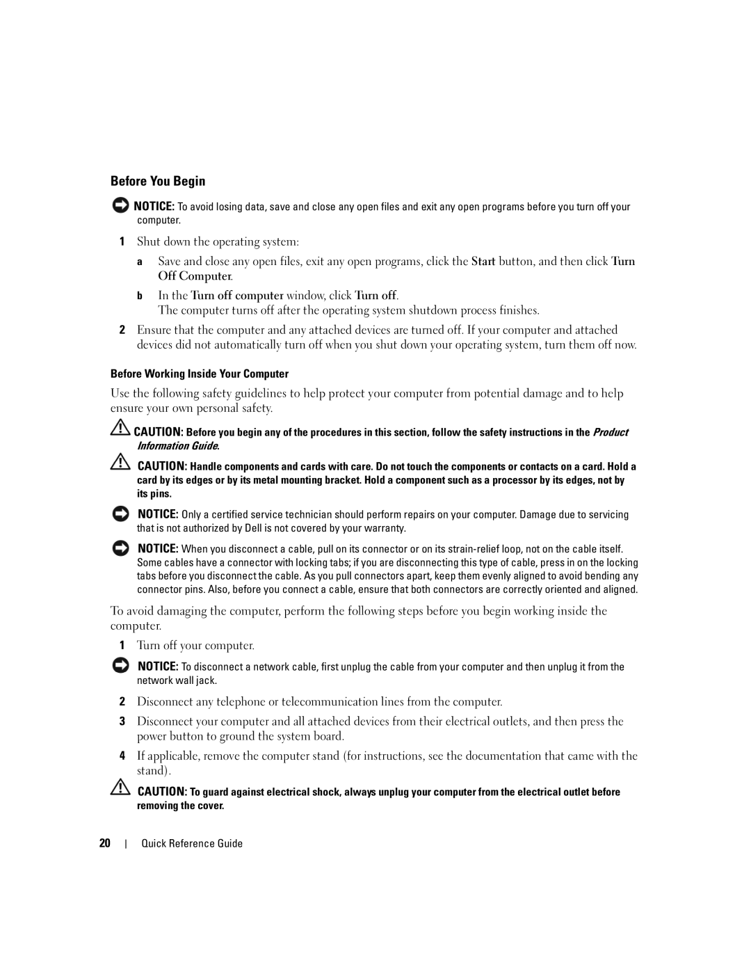 Dell JK523 manual Before You Begin, Before Working Inside Your Computer 