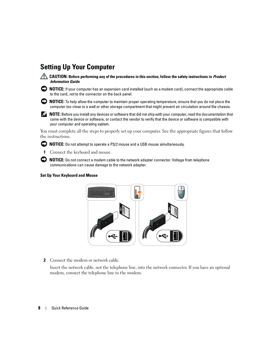 Dell JK523 manual Setting Up Your Computer 
