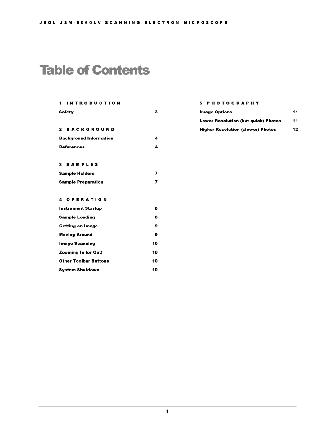 Dell JSM-6060LV manual Table of Contents 