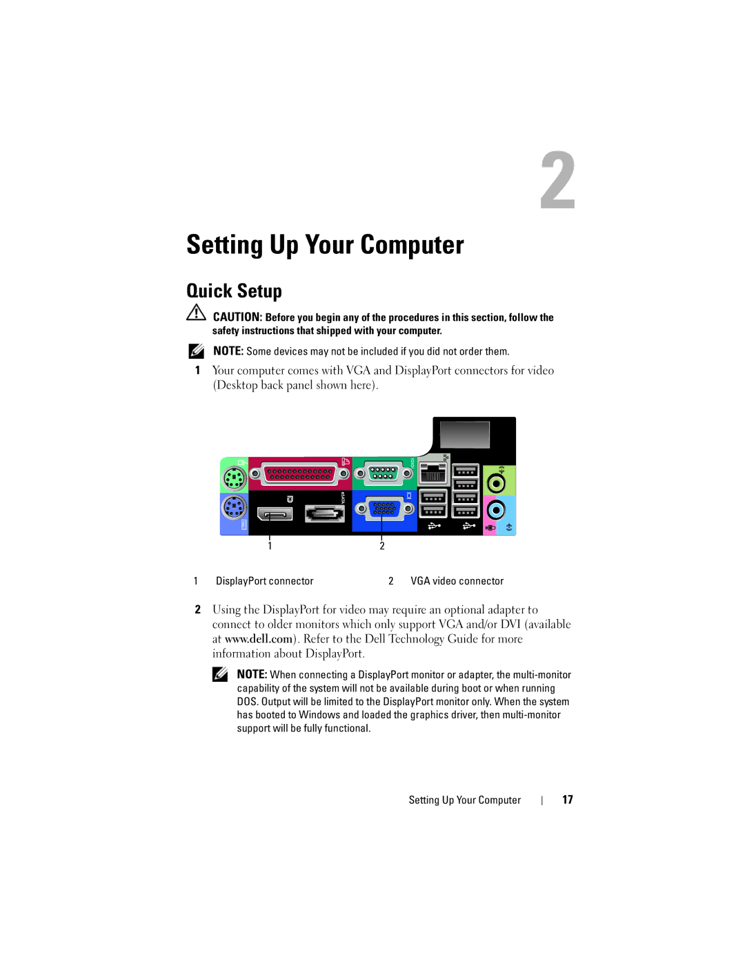 Dell K080D manual Setting Up Your Computer, Quick Setup 