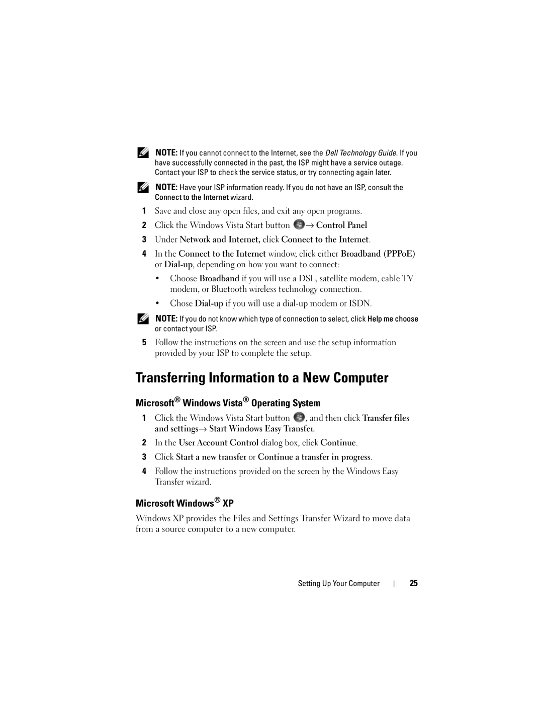 Dell K080D Transferring Information to a New Computer, Microsoft Windows Vista Operating System, Microsoft Windows XP 