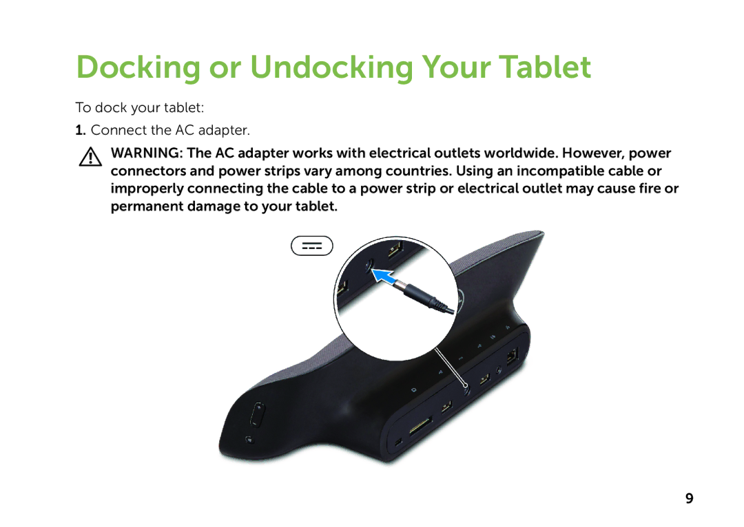 Dell K08A001 manual Docking or Undocking Your Tablet 