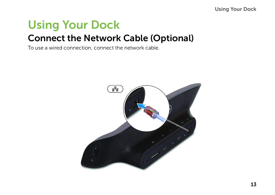 Dell K08A001 manual Using Your Dock, Connect the Network Cable Optional 