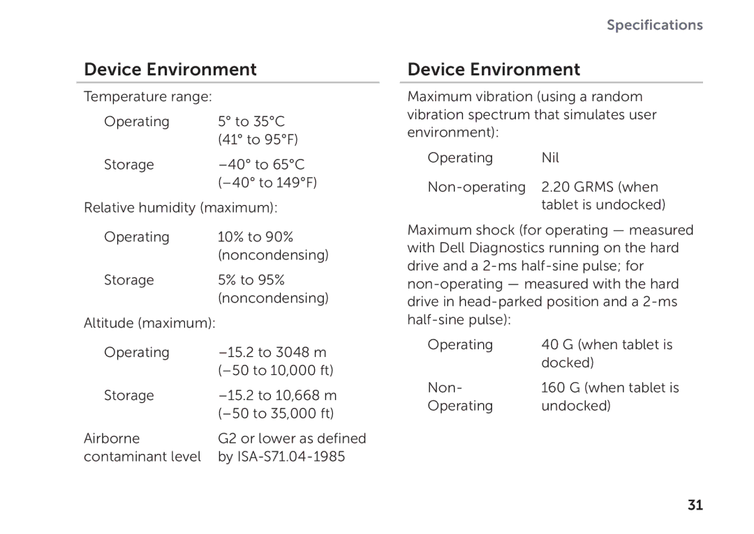 Dell K08A001 manual Device Environment 